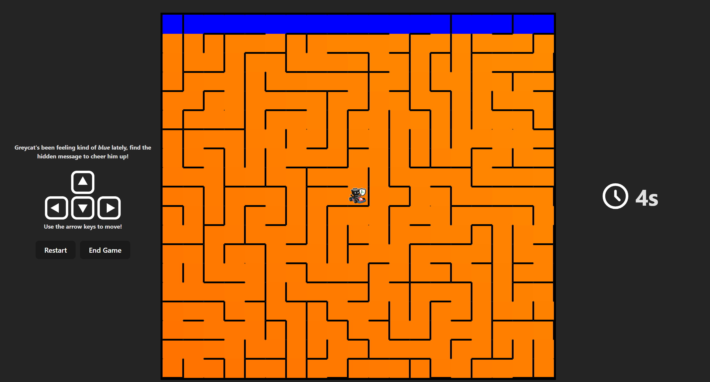 A orange and blue maze with a timer